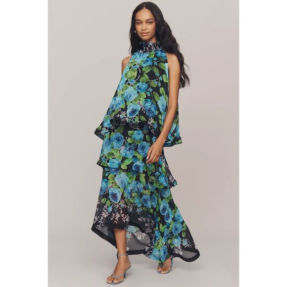 Elliatt Briony Halter Tiered High-Low Maxi Dress Wedding Bridal Party size S NWT - Picture 3 of 8